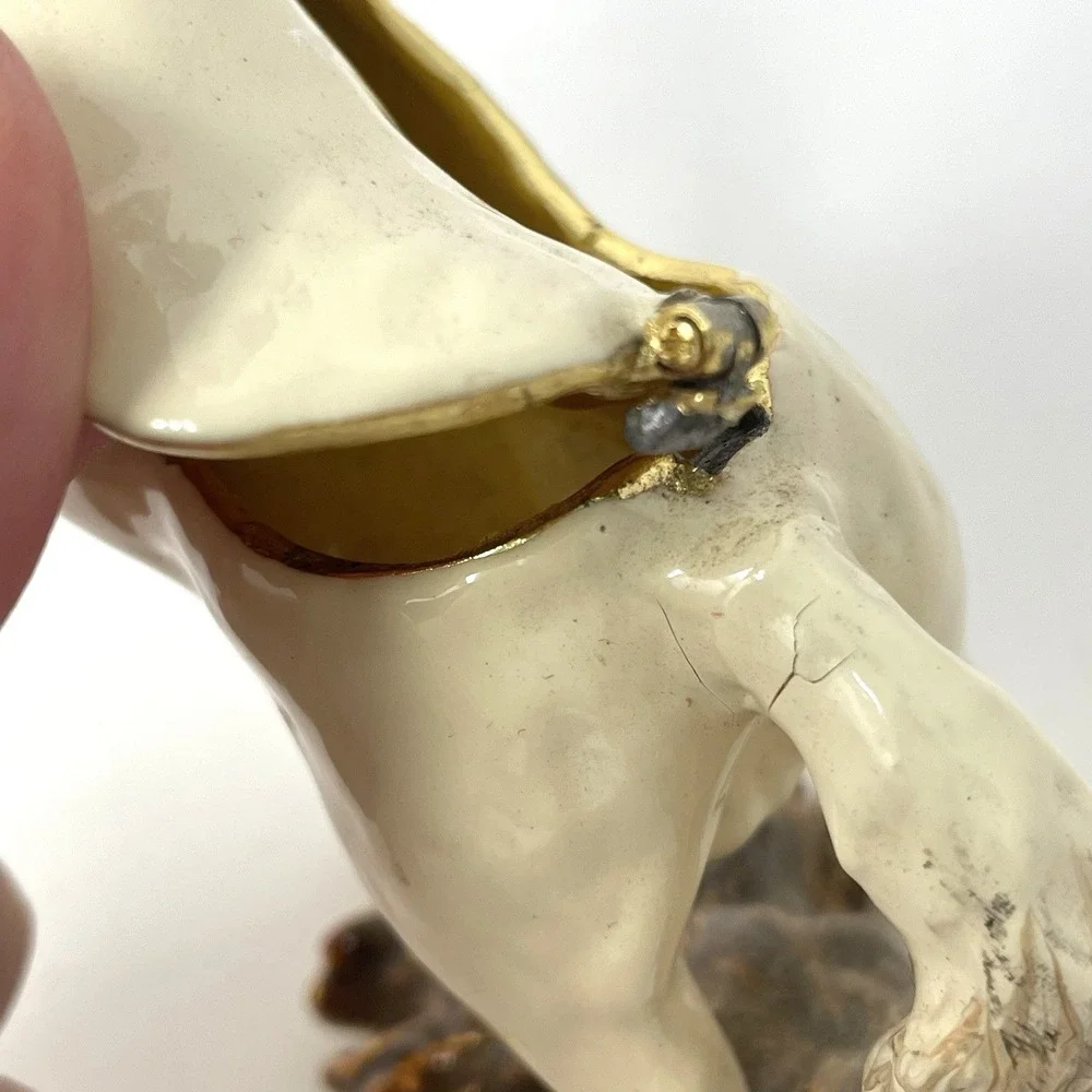 Vintage Enamel Rearing Horse Trinket Box‎ White Stallion Jeweled Eye - AS IS